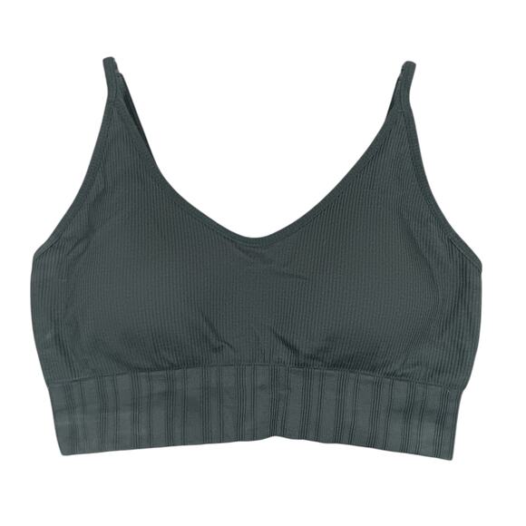 Sport Bra Olive Green Size Small Ribbed Band Adjustable Straps Padded - Picture 1 of 6